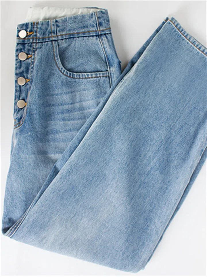 Youth Campus Style Extra Loose Straight-Leg Light Blue Denim Jeans for Women