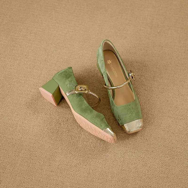 Yuanlitong Women's Fashion 2024 New Arrival – Chinese Style Mary Jane Shoes, High-End Leather, High Heel