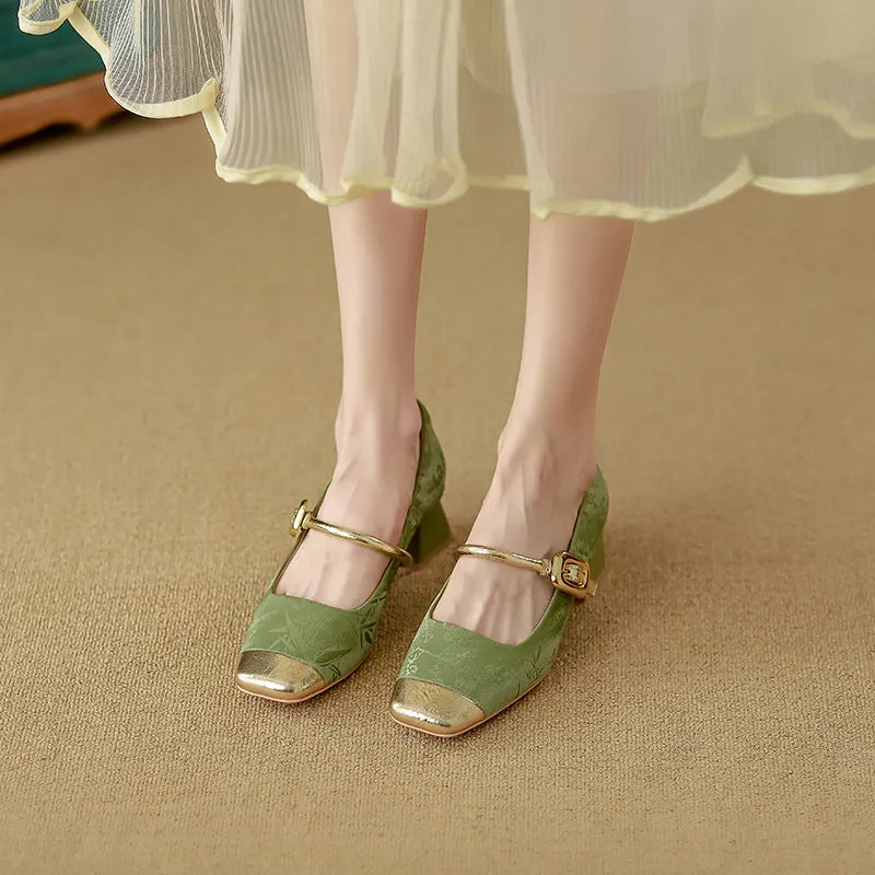 Yuanlitong Women's Fashion 2024 New Arrival – Chinese Style Mary Jane Shoes, High-End Leather, High Heel