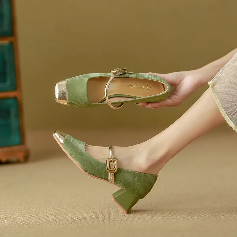 Yuanlitong Women's Fashion 2024 New Arrival – Chinese Style Mary Jane Shoes, High-End Leather, High Heel