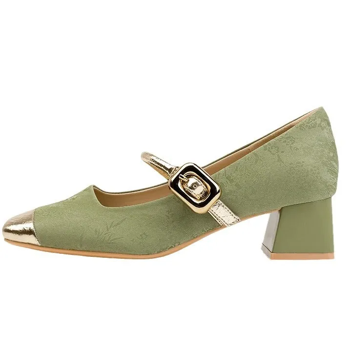 Yuanlitong Women's Fashion 2024 New Arrival – Chinese Style Mary Jane Shoes, High-End Leather, High Heel