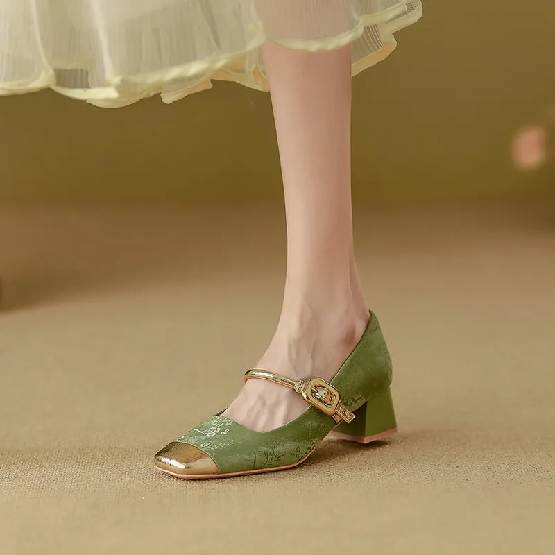 Yuanlitong Women's Fashion 2024 New Arrival – Chinese Style Mary Jane Shoes, High-End Leather, High Heel
